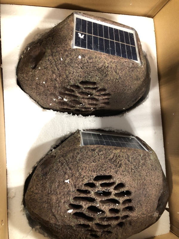 Photo 2 of Alpine Corporation Weather-Resistant Bluetooth Solar-Powered Outdoor Wireless Rock Speaker – Set of 2