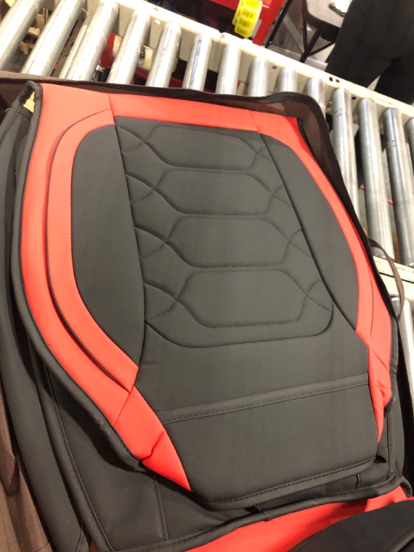 Photo 4 of OASIS AUTO Ford F150 F250 F350 Accessories Seat Covers 2009-2025 Custom Fit Leather Truck Cover Protector F-150 F-250 F-350 Crew Double Super Extended Cab (Full Set, Black&Red) FF-01 Full Set Black&Red