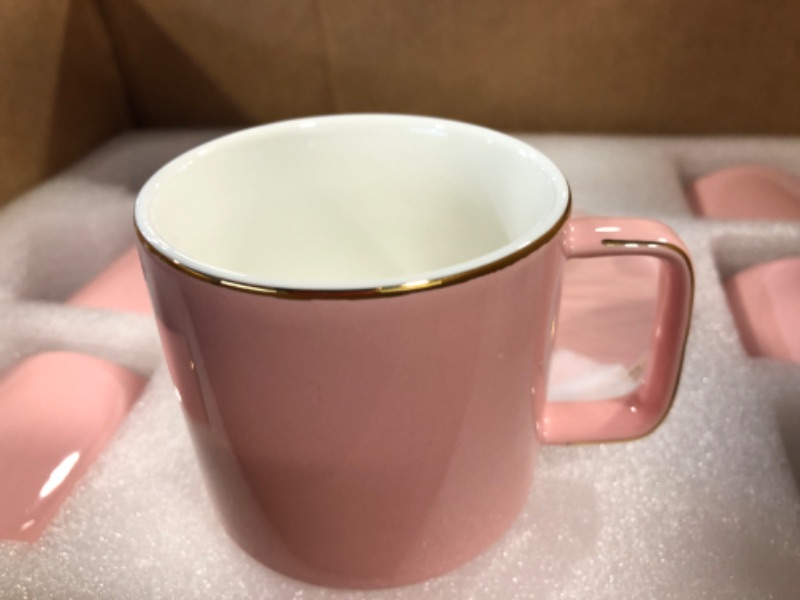 Photo 4 of MADAM MARBLE Set of 6 large 8 (OZ) Americano cups with saucer Porcelain Coffee/Tea Cups, Cappuccino/Latte/Espresso/Mocha Cups, Large coffee/Tea Cups for Specialty Coffee Drinks, (Pink)