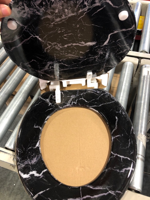 Photo 1 of Dream Bath Heavy Duty Round Toilet Seat with non-slip seat and quick-attach easy install hardware, Marbleized Wood Black