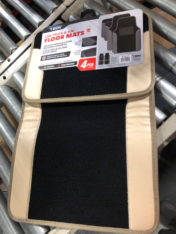 Photo 3 of BDK Beige Carpet Car Floor Mats – Two-Tone Faux Leather Automotive Floor Mats, Included Anti-Slip Features and Built-in Heel Pad, Stylish Floor Mats for Cars Truck Van SUV