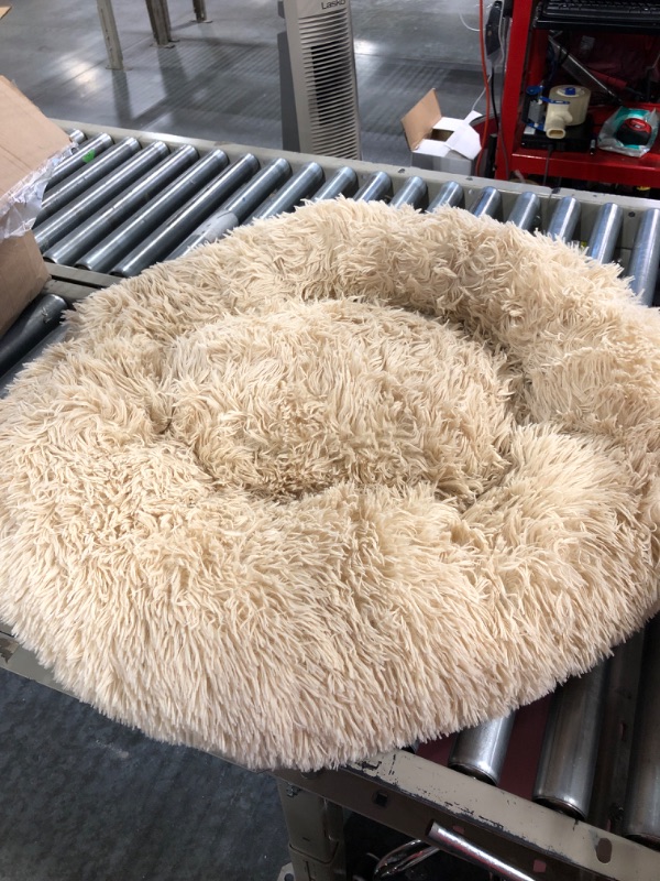 Photo 3 of Active Pets Plush Calming Dog Bed, Donut Dog Bed for Small Dogs, Medium & Large, Anti Anxiety Dog Bed, Soft Fuzzy Calming Bed for Dogs & Cats, Comfy Cat Bed, Marshmallow Cuddler Nest Calming Pet Bed Medium 30" Beige