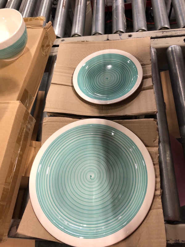 Photo 3 of American Atelier Spiral Dinnerware Set – 12-Piece Stonware Party Collection w/ 4 Dinner Salad Plates, 4 Bowls – Unique Gift Idea for Any Special Occasion or Birthday, Turquoise Spiral Turquoise