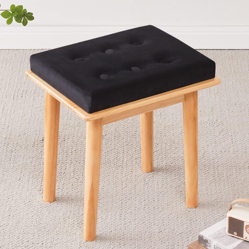 Photo 1 of AOLEEHUAN Vanity Stool Vanity Chair Makeup Stool Ottoman Stool Upholstered Vanity Stool Piano Stool and Entryway Bench with Solid Wood Legs,Easy Assembly Modern Chair(Velvet-Cream)