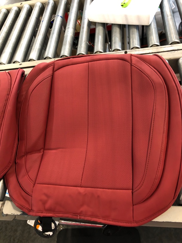 Photo 3 of Premium Car Seat Cover Protector Accessories 2 Piece Front Napa Leather Automotive Vehicles Universal Fit Cushion Cars Sedan Coupe SUV Pick-Up Truck Padded Auto Interior Décor (Burgundy) BOTTOM ONLY RED