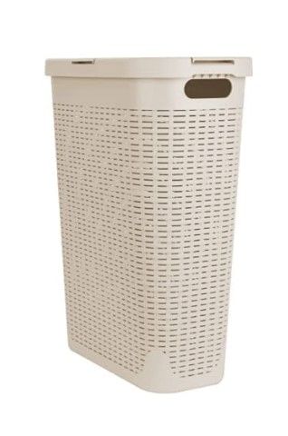 Photo 1 of 40 Liter Slim Laundry Basket, Laundry Hamper with Cutout Handles, Washing Bin, Dirty Clothes Storage, Bathroom, Bedroom, Closet, Ivory