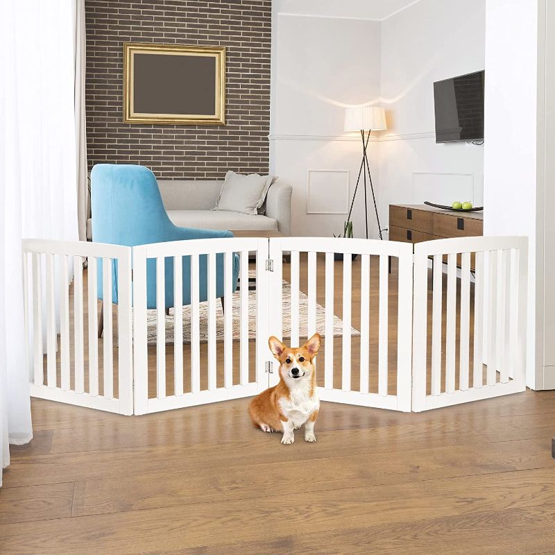 Photo 1 of 
ZENY 75x58x10.5cm/29.53x22.83x4 13in. Pet Dog Gate, Foldable Freestanding Dog Door 4 Panel, White Wooden Z Shape Step Over Pet Fence for Entryway, Stairs, Doorway, White