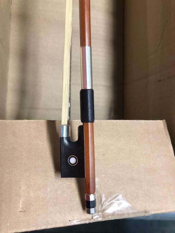 Photo 3 of ADM 1/2 Half Size Student Violin Bow, Well Balanced Handmade Brazilwood Bow with Horsehair, Ebony Frog with Pearl Eye and Pearl Slide, Brown 1/2 Size