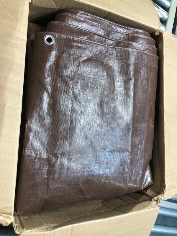 Photo 2 of 12' x 20' Super Heavy Duty 16 Mil Brown Poly Tarp Cover - Thick Waterproof, UV Resistant, Rip and Tear Proof Tarpaulin with Grommets and Reinforced Edges - by Xpose Safety