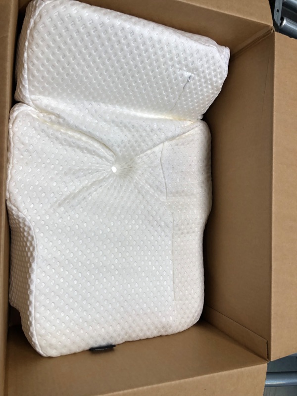 Photo 1 of Osteo Cervical Pillow for Neck Pain Relief, Hollow Design Odorless Memory Foam Pillows with Cooling Case, Adjustable Orthopedic Bed Pillow for Sleeping, Contour Support for Side Back Stomach Sleepers Queen(25.5*16.5*5.2/4.1 inches) White