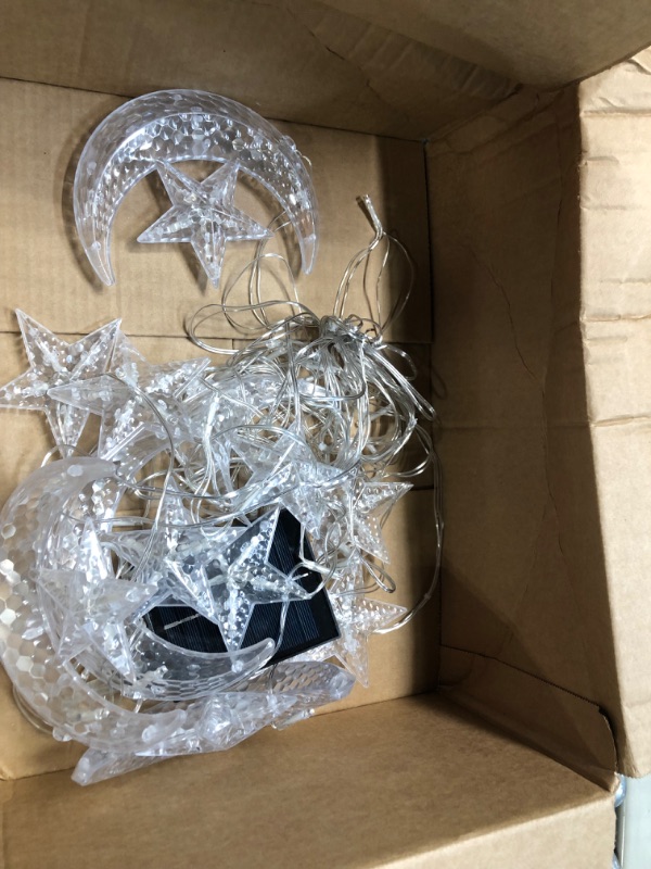Photo 1 of Homeleo Solar Outdoor Lights for Ramadan Decorations, 138LED Star Moon Fairy Curtain Lights for Ramadan Decor, Solar Garden Lights for Yard Patio Shed pergola Balcony Gazebo Window Christmas Decor Warm moon star lights