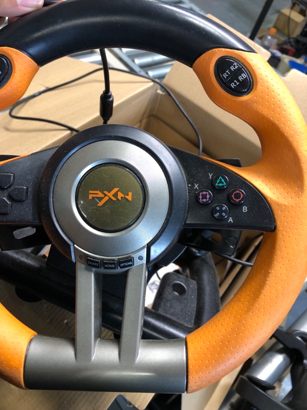 Photo 4 of Game Racing Wheel, PXN-V3II 180° Competition Racing Steering Wheel with Universal USB Port and with Pedal, Suitable for PC, PS3, PS4, Xbox One, Xbox Series S&X, Nintendo Switch - Orange