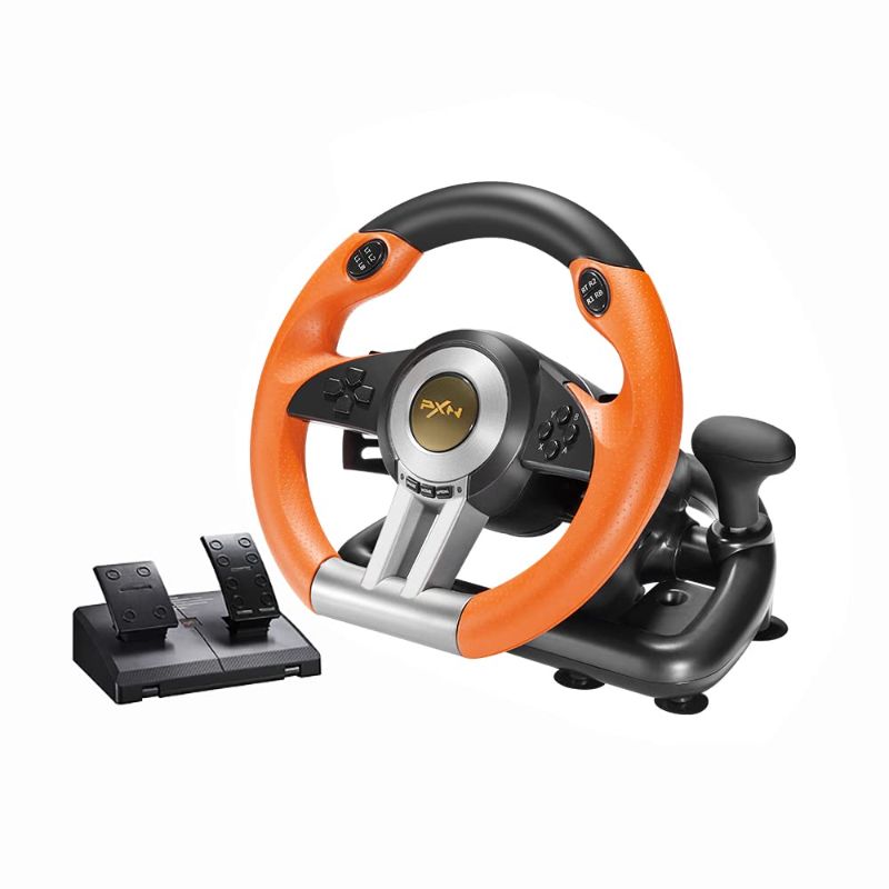 Photo 1 of Game Racing Wheel, PXN-V3II 180° Competition Racing Steering Wheel with Universal USB Port and with Pedal, Suitable for PC, PS3, PS4, Xbox One, Xbox Series S&X, Nintendo Switch - Orange