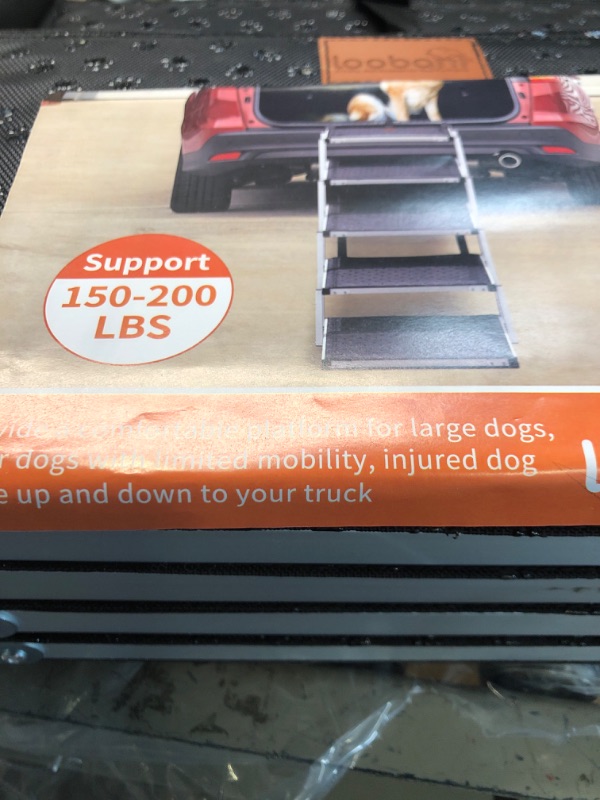 Photo 5 of Dog Car Ramp for Large Dogs, LOOBANI Lightweight Dog Stairs Support up to 150lbs, Folding Agility Dog Ramp with Increased Nonslip Surface, Pet Ramp Help Your Senior Dog Easy Get In & Out of SUV, Truck 5 Steps