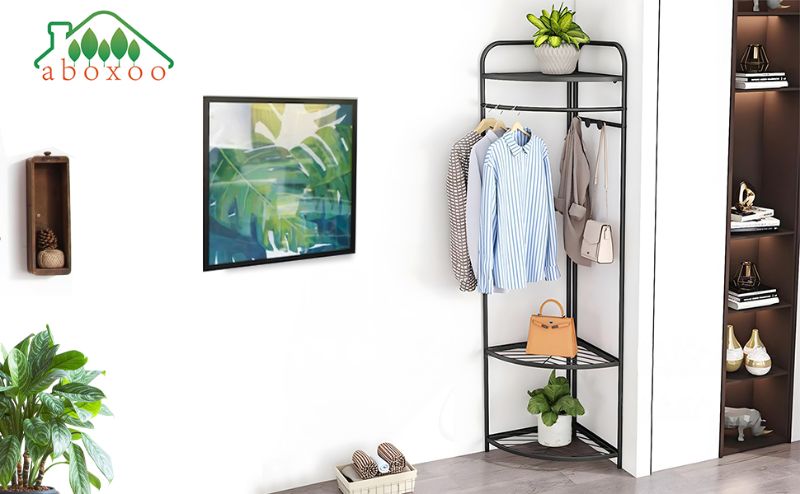 Photo 1 of aboxoo Corner Coat High Hall Trees Metal Rack with Shoes Storage Foldable Freestanding Tall Hall Tree Hat Cloth Scarf Multifunctional Hallway Storage Shelf Modern Furniture Living Bed Room