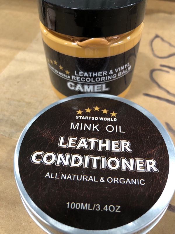 Photo 4 of STARTSO WORLD Leather Recoloring Balm - Mink Oil - Leather Filler, Camel Leather Repair Kit for Restoration Furniture, Couches, Sofa, Leather Restore Kit for Leather Worn Out, Color Fading, Scratches