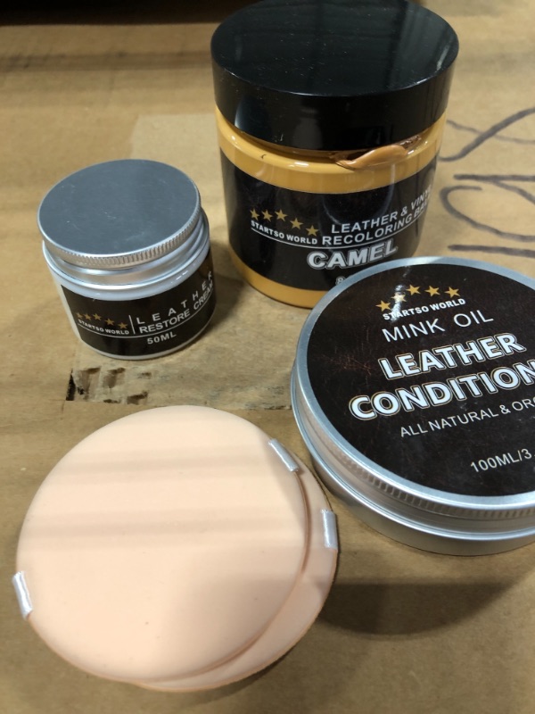 Photo 3 of STARTSO WORLD Leather Recoloring Balm - Mink Oil - Leather Filler, Camel Leather Repair Kit for Restoration Furniture, Couches, Sofa, Leather Restore Kit for Leather Worn Out, Color Fading, Scratches