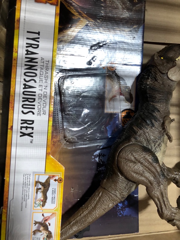 Photo 4 of ?Jurassic World Dominion Dinosaur T Rex Toy, Thrash ‘N Devour Tyrannosaurus Rex Action Figure with Sound and Motion???? Frustration Free Packaging