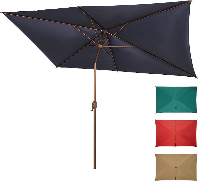 Photo 1 of 6.5x10ft Patio Umbrella Rectangular Outdoor Table Umbrella with Crank & Push Button Tilt for Terrace, Backyard, Garden, Courtyard, Swimming Pool, Lawn (Navy Blue)
