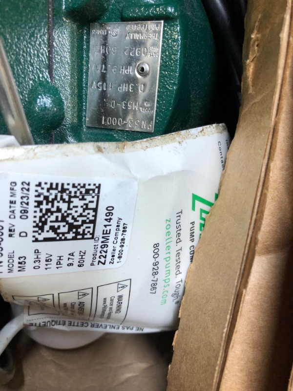 Photo 1 of Zoeller M53 Mighty-mate Submersible Sump Pump, 1/3 Hp
