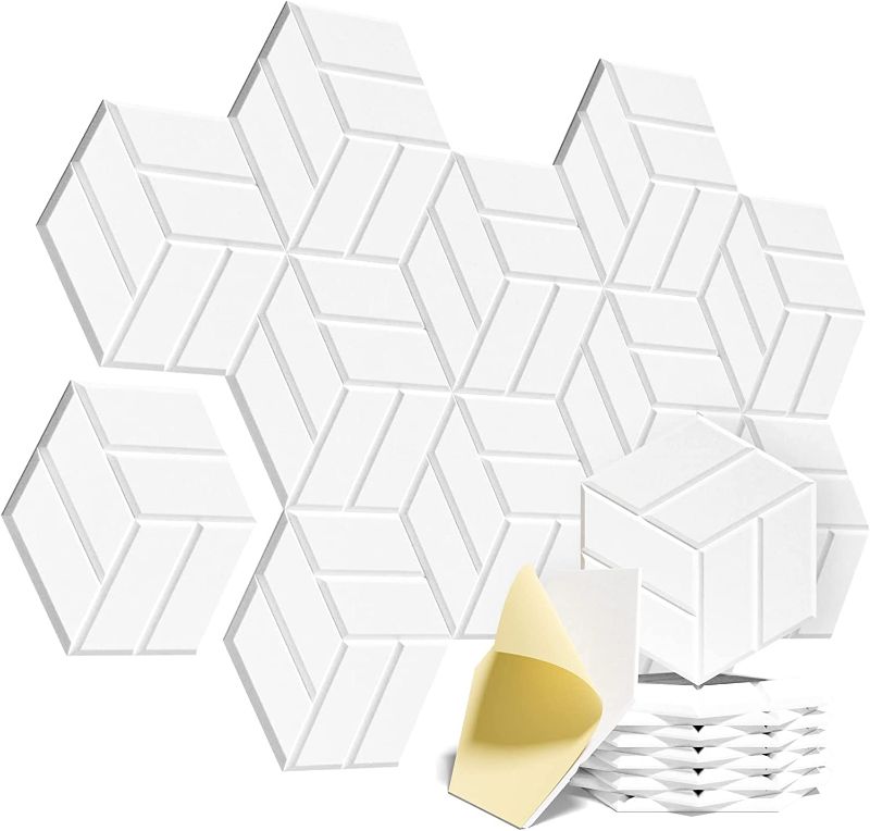 Photo 1 of 12 Pack Self-adhesive Acoustic Panels Soundproof Wall Panels 12"X10"X 0.4" Sound Absorbing Panel for Decoration Sound Deadening Panels Acoustic Treatment Panel For Home Office?White Hexagonal Design?
