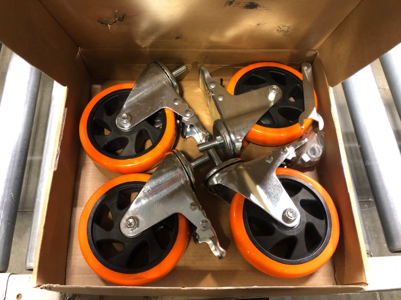 Photo 3 of 4 inch Casters 1 Inch Thread Stem Casters Heavy Duty Swivel Threaded Stem Caster Wheels with Screw Diameter 1/2''-13x1'' Length 1 Inch Thread Dual Locking Wheel with Brakes Pack of 4 (4 inch Caster)