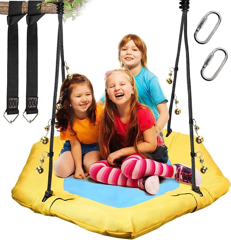 Photo 1 of PACEARTH Saucer Tree Swing for Kids Adults 40 Inch Saucer, 700 lb Weight Capacity 2 Added Hanging Straps Adjustable,Multi-Strand Ropes Colorful and Safe Hexagon Kids Platform Swing