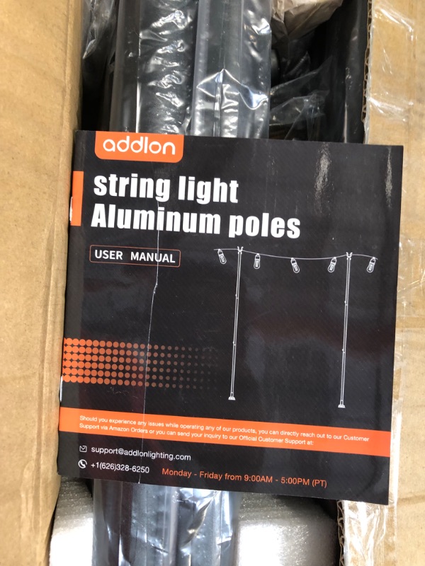 Photo 3 of addlon 4 Pack String Light Poles Pro 10ft, Aluminum Waterproof Harder Outdoor Poles with Hooks for Hanging String Lights for Patio, Garden, Wedding, Parties - Classic Black
