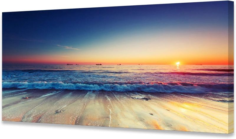 Photo 1 of Baisuwallart S05762 Blue Ocean Seascape Canvas Prints Wall Art Sea Beach Pictures Sunset Waves Paintings for Living Room Bedroom Home Decorations Office Modern Framed Ready to Hang Landscape Artwork****SEE PHOTOS FOR DAMAGE***