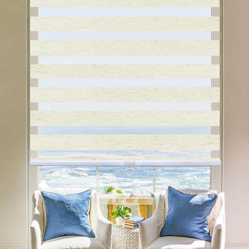 Photo 1 of AOSKY Zebra Blinds Cordless Zebra Shades for Windows Free-Stop Roller Windows Shades Dual Layer Light Control for Day and Nigh, Light Filtering Window Shades for Home Easy to Install?W35 X H72, Beige
