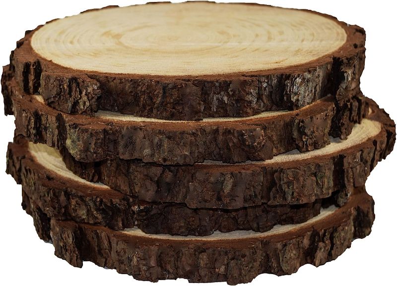 Photo 1 of 5 Pack Round Rustic Woods Slices, 9"-12", Unfinished Wood, Great for Weddings Centerpieces, Crafts
