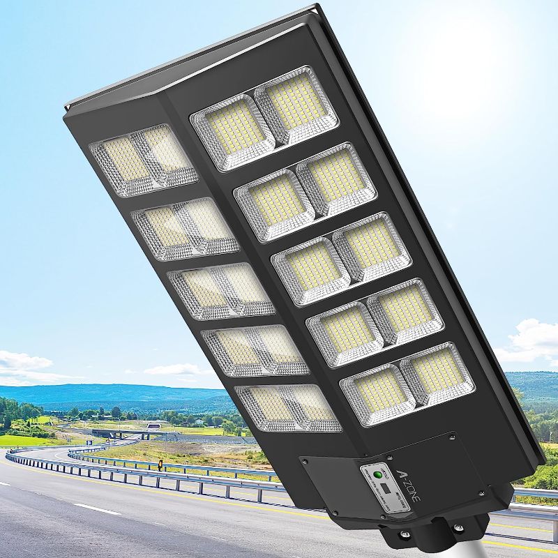 Photo 1 of A-ZONE 1200W Solar Street Light Outdoor 6500K Solar Powered Outdoor Lights Dusk to Dawn,Motion Sensor, Solar Lights Waterproof IP66 for Yard, Piazza
