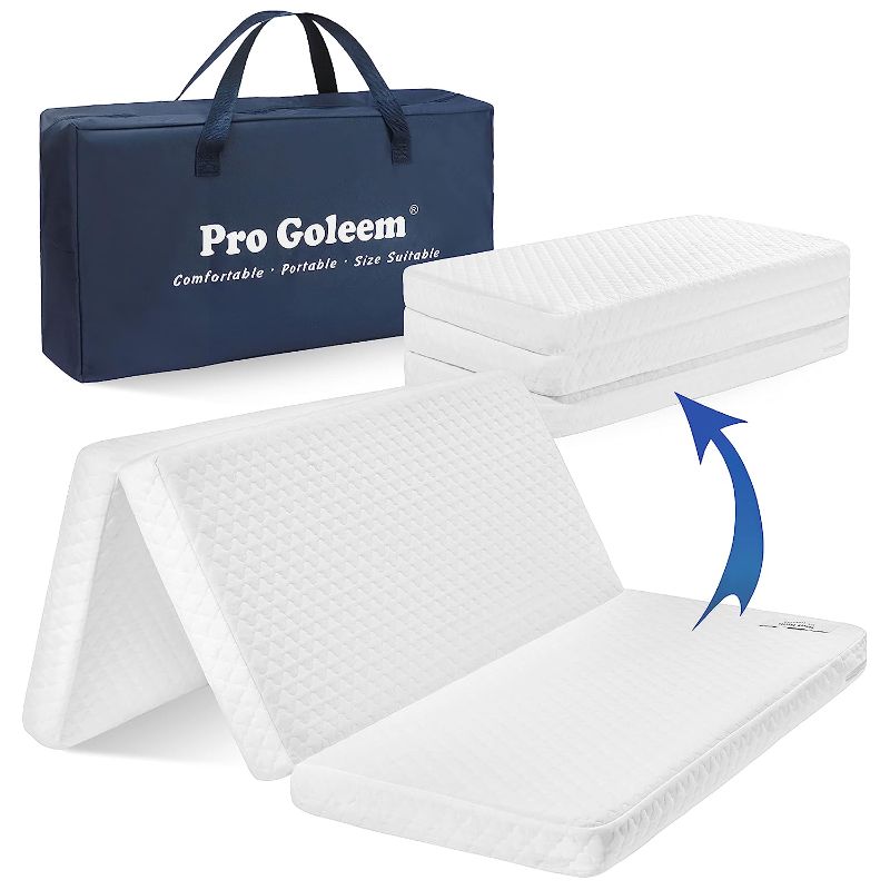 Photo 1 of Pro Goleem Pack and Play Mattress, Trifold Fitted Waterproof and Portable Pad Soft Mini Crib Mattress for Toddlers, 38 X 26 X 2.25 Inch
