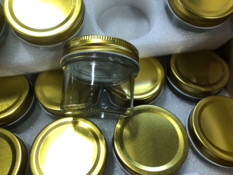 Photo 3 of 40 Pack 4 oz Glass Mason jars With Regular Gold Lids, Perfect Canning Jars Containers for Jam, Honey, Candies,Wedding Favors, Decorations, Baby Foods. Included 1 Pens and 80 Labels. 4 oz- 40 Pack with Smooth Surface