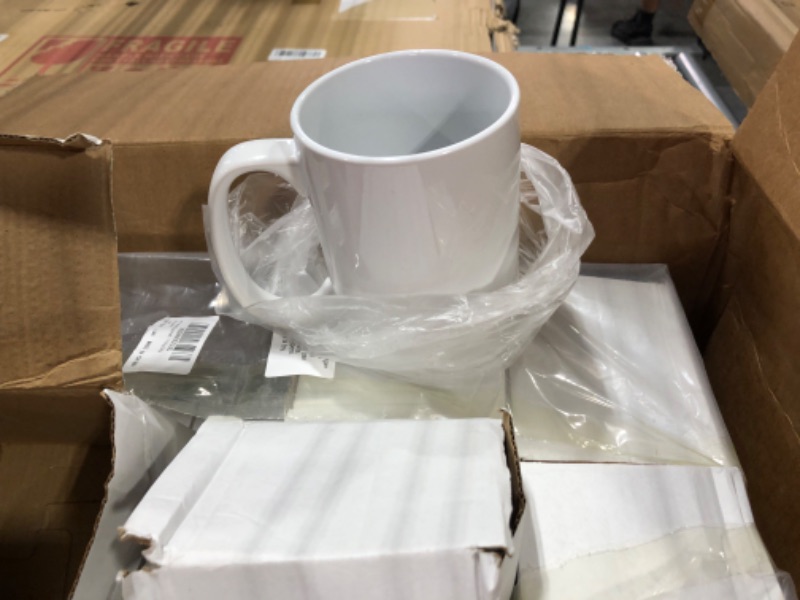 Photo 3 of ]c1x003n0doudYahenda 16 Pieces 11 oz Sublimation Mugs Blank Ceramic Coffee Mugs White DIY Coated Ceramic Cup Sublimation Coffee Mugs with Large Handle White Gift Box for Coffee Tea Milk Latte Hot Cocoa Soup****13 MUG ONLY***

