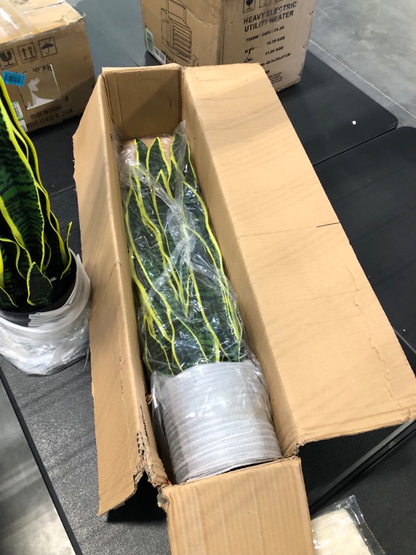 Photo 1 of 2 Set Large Fake Snake Plant 37 Inch Sansevieria Plant Artificial Snake Plants in Pots with Woven Basket Faux Mother In Law Tongue Plant - 30 Leaves Fake Laurentii for Indoor Outdoor Home Office Decor 37 Inch Laurentii
