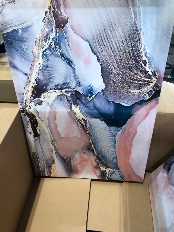 Photo 1 of Abstract Canvas Prints Wall Art 2 Panel Texture Paint Stains Blue Rose Gold and Pink Picture Wall Decor For Bathroom Bedroom Living Room (16"x24"x2 (40x60cmx2))