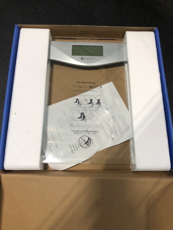 Photo 3 of Etekcity Digital Body Weight Bathroom Scale, Large Blue LCD Backlight Display, High Precision Measurements,6mm Tempered Glass, 400 Pounds Non Smart Silver