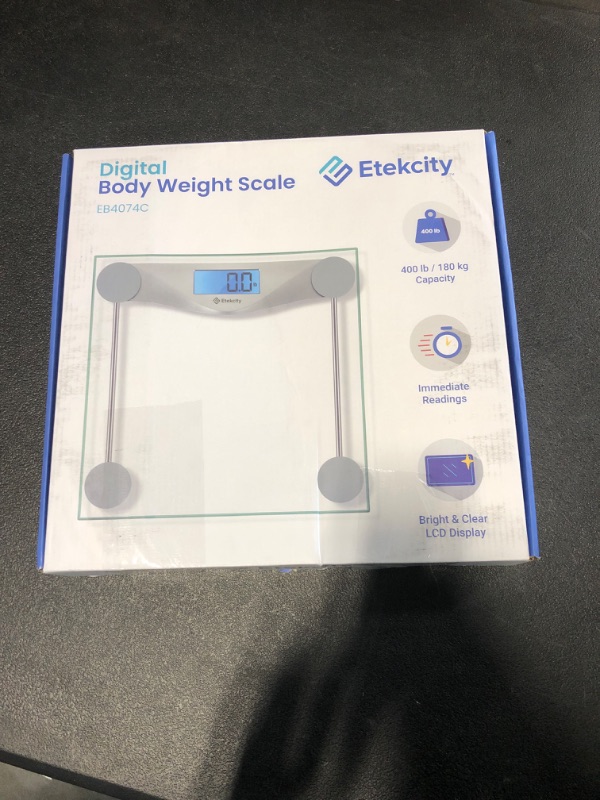 Photo 2 of Etekcity Digital Body Weight Bathroom Scale, Large Blue LCD Backlight Display, High Precision Measurements,6mm Tempered Glass, 400 Pounds Non Smart Silver