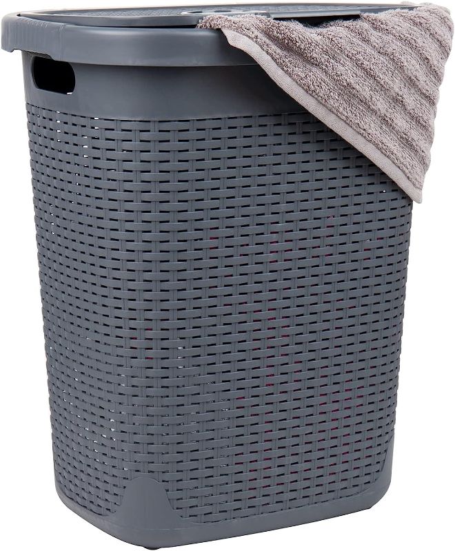 Photo 1 of 50 Liter Slim Laundry Basket with Cutout Handles & Lid, Gray (Color : Gray)