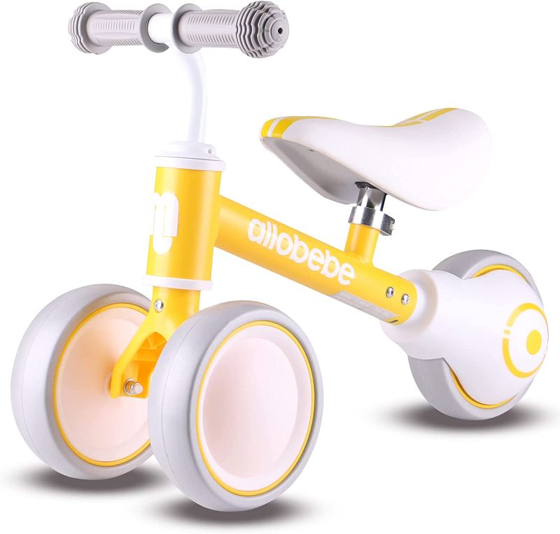 Photo 1 of allobebe Baby Balance Bike, Toddler Bikes Bicycle for 12-36 Months for 1 Year Old Girl and boy to Scoot Around with Adjustable Seat Smooth Silent 3 Wheels, Shining Yellow