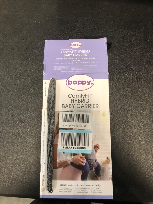 Photo 1 of Boppy Baby Carrier - ComfyFit, Heathered Gray with Waist Pocket, 3 Carrying Positions, 0m+ 8-35lbs, Soft Yoga-Inspired Fabric with Integrated Storage Pouch, 1 Count (Pack of 1) Original ComfyFit Baby Carrier Heathered Gray