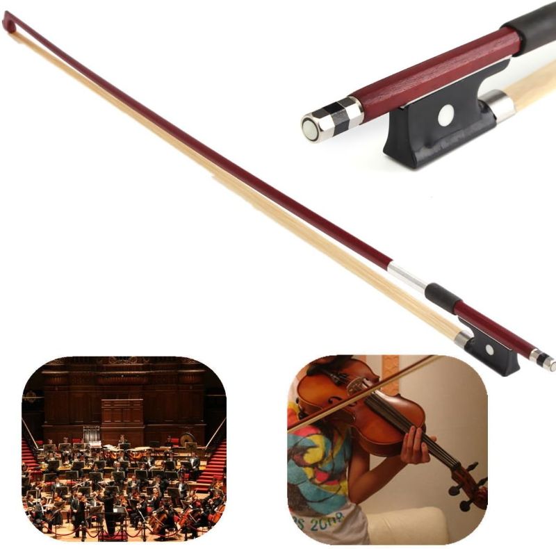 Photo 1 of AMZZ Professional 4/4 Brazilwood Ebony Frog Violin Arbor White Horsehair Violin Bow (4/4 Brazilwood)