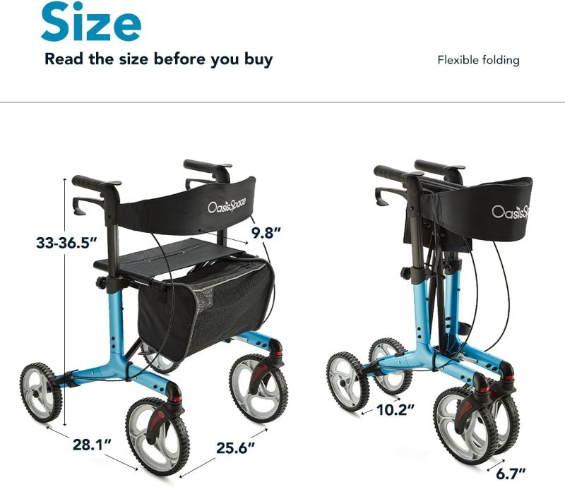 Photo 4 of 
OasisSpace Foldable Rollator Walker with Seat, Walker with 10" Front Wheels?Rolling Walker with Backrest for Senior