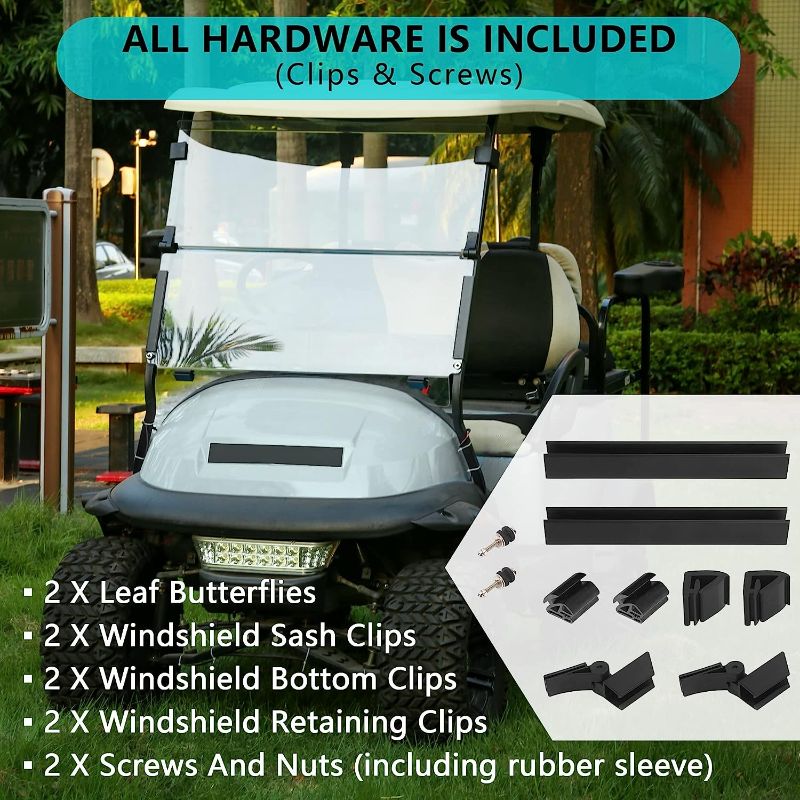 Photo 4 of 10L0L Golf Cart Windshield for Club Car Precedent Gas or Electric(04-Up), Clear/Tinted Fold Down Windshield Anti-UV Impact Resistant - 37.5" W X 33.6" H