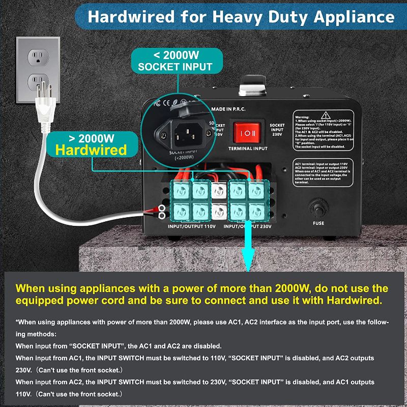 Photo 5 of LVYUAN 5000 Watt Voltage Converter Transformer Heavy Duty Step Up/Down AC 110V/120V/220V/240V Converter with Support Hardwired, 3 US Outlets, 3 Universal Outlets, Resettable Circuit Breaker protection