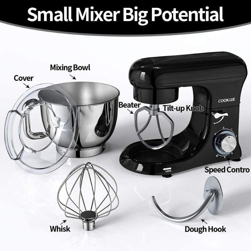 Photo 2 of All-Metal COOKLEE Stand Mixer,6.5Qt Kitchen Electric Mixer with Dishwasher-Safe Dough Hooks, Flat Beaters, Whisk & Pouring Shield Attachments for Most Home Cooks, Bright Black