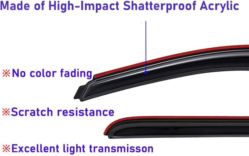 Photo 3 of Lightronic WV94109 Tape-on Window Visor Deflector Rain Guard, Dark Smoke 4PCS for 2009-2018 Dodge Ram 1500 Crew Cab, 2010-2023 Ram 2500/3500 Crew Cab & Mega Cab, 2019-2023 Ram 1500 Classic Crew Cab