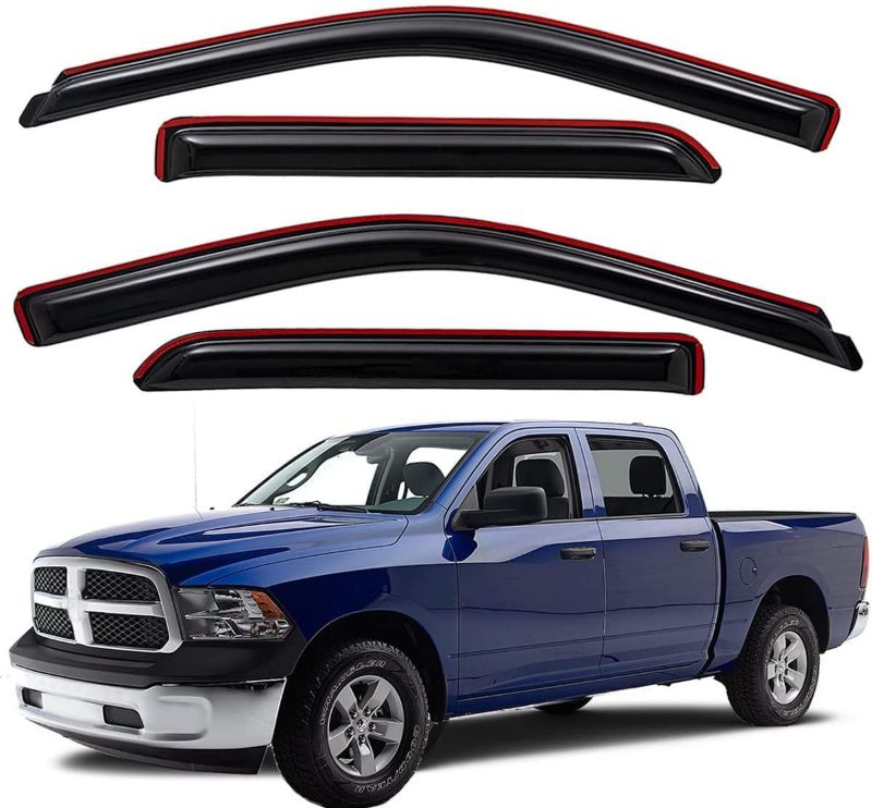 Photo 2 of Lightronic WV94109 Tape-on Window Visor Deflector Rain Guard, Dark Smoke 4PCS for 2009-2018 Dodge Ram 1500 Crew Cab, 2010-2023 Ram 2500/3500 Crew Cab & Mega Cab, 2019-2023 Ram 1500 Classic Crew Cab