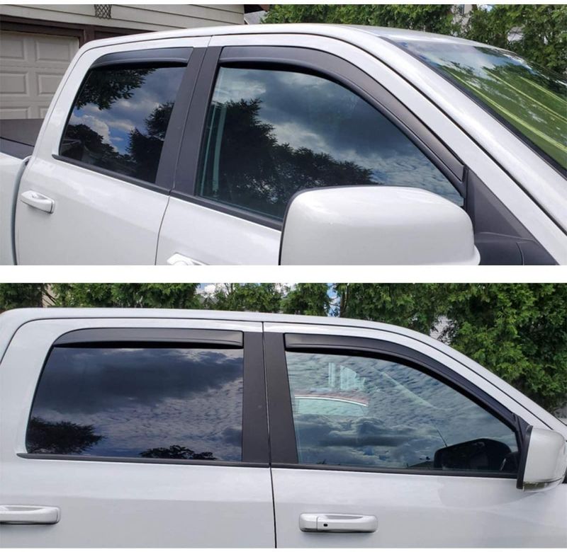 Photo 1 of Lightronic WV94109 Tape-on Window Visor Deflector Rain Guard, Dark Smoke 4PCS for 2009-2018 Dodge Ram 1500 Crew Cab, 2010-2023 Ram 2500/3500 Crew Cab & Mega Cab, 2019-2023 Ram 1500 Classic Crew Cab